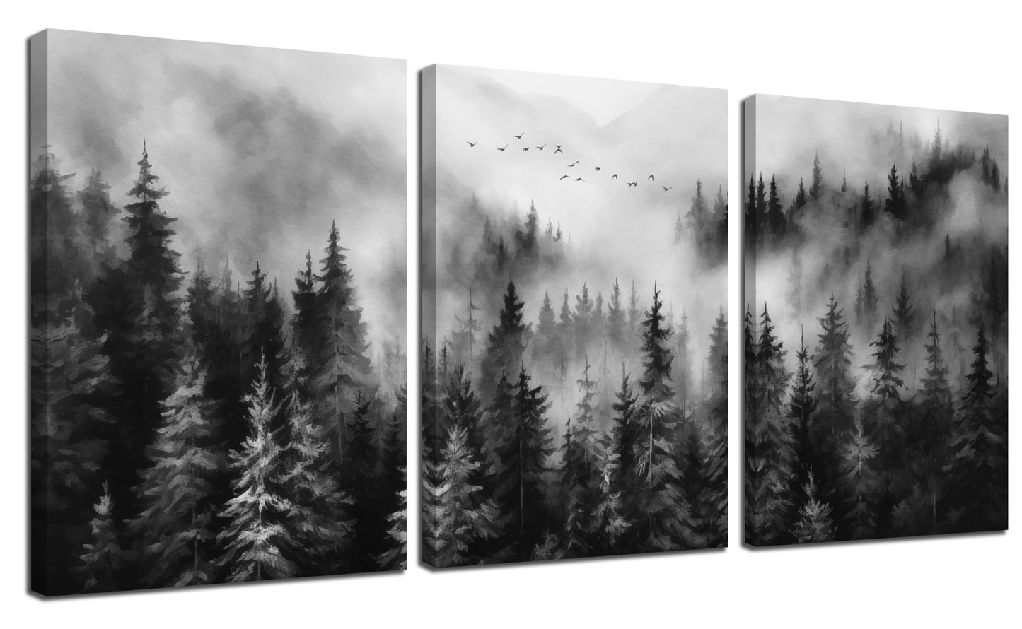 TYTAUPT Foggy Forest Canvas Wall Art for Bedroom Black and White Pictures Wall Art for Living Room Home Office Wall Decor 12 x 16 Inch x 3 Pieces