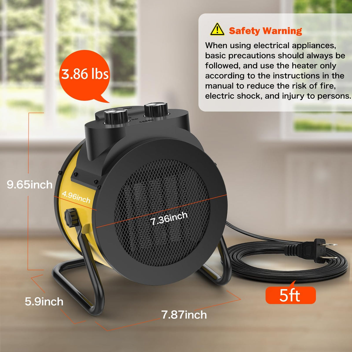 Elevoke Space Heaters for Indoor Use, 1500W PTC Electric Heater with 90°Adjustable Angle, Fast Safety Heat, Small Portable Heater for Office Home (Yellow)