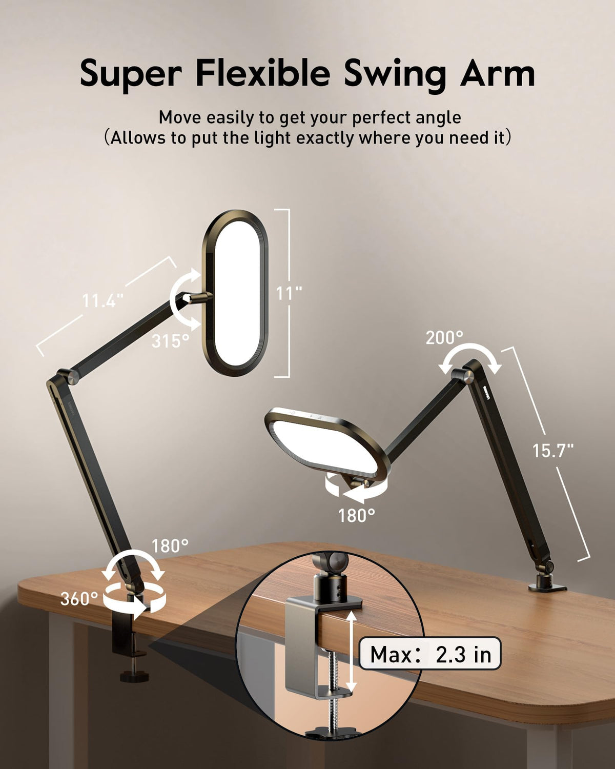 LED Desk Lamp for Home Office, Eye-Care Double-Sided Desk Light with Stepless Dimmable Knob Remote, Memory, Adjustable Arm Clip on Light for Video Recording, Zoom Call, Study, Flicker-Free, Glare-Free