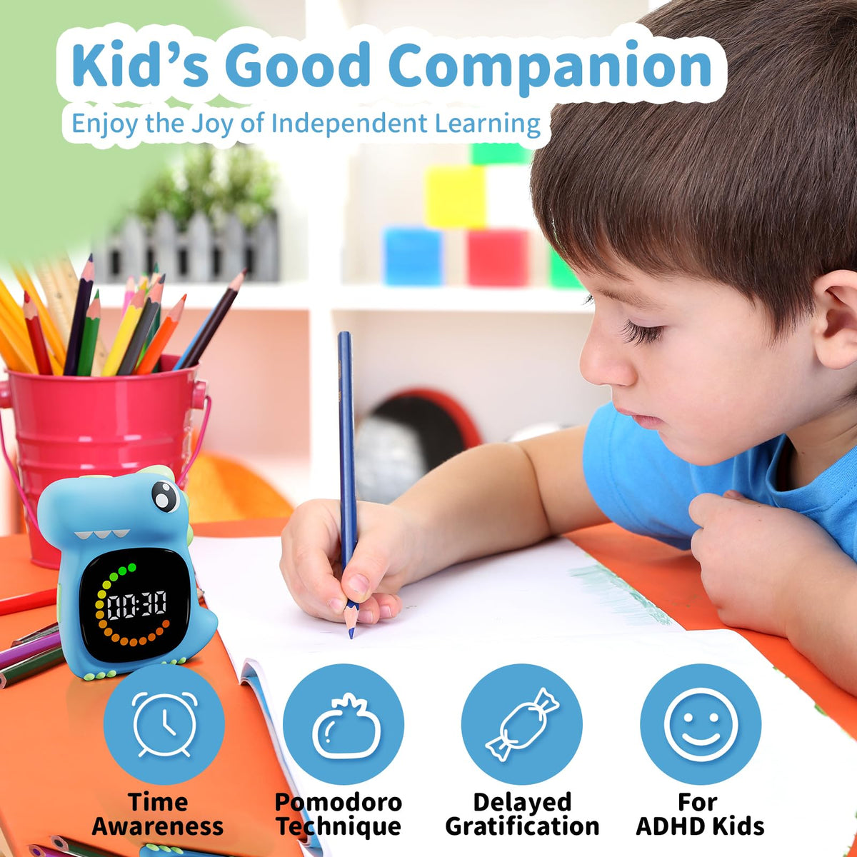 Visual Timer for Kids Light Blue Dinasuor Kids Timer Visual Led Rechargeable Toddler Timer Visual Countdown for Classroom Home Studing Playing