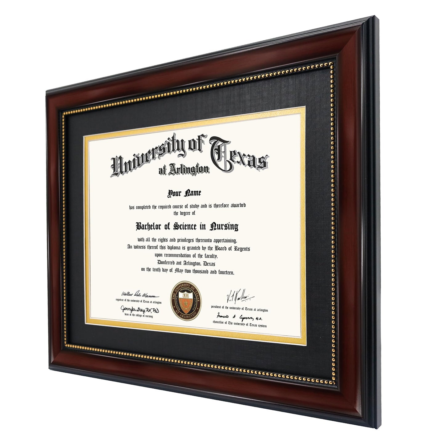 GraduationMall 8.5x11 Diploma Frame with Black over Gold Mat or Display 11x14 Document without Mat, UV Protection Acrylic, Mahogany with Gold Beads, Set of 2