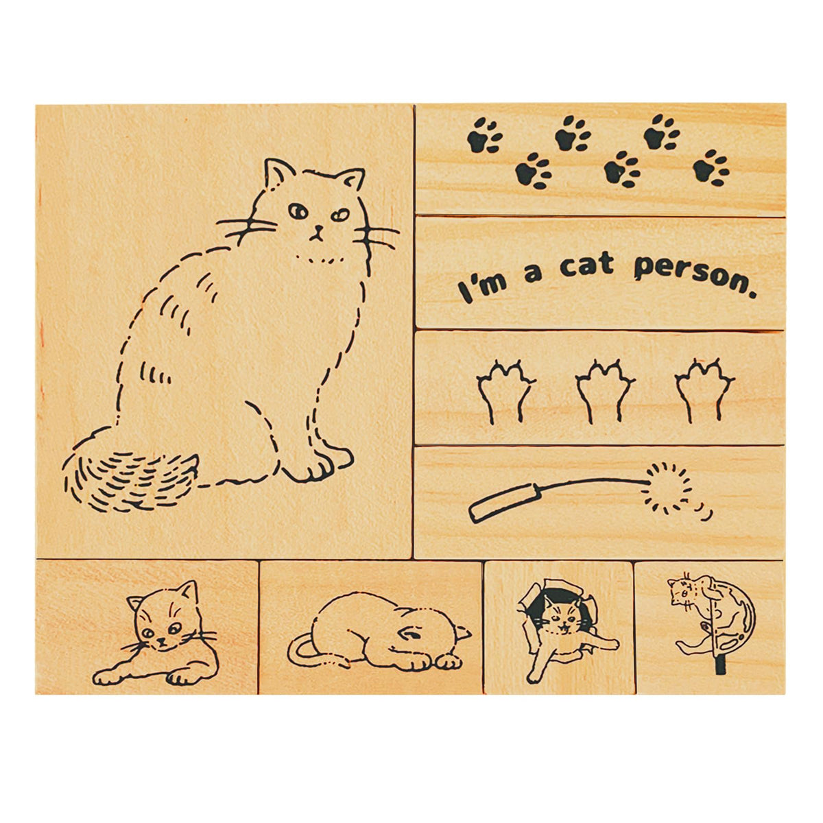 9 Pcs Cute Cat Rubber Stamp Set - Adorable Kitty Stamps with Paws, Paw Prints, Cat Toys, & Phrases - for DIY Art Journals, Scrapbooking, Card Making - Reusable Craft Stamps Gift for Crafters