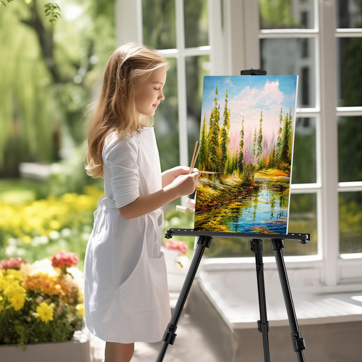Art Easel for Painting and Display – Adjustable Floor 66 Inch Folding Aluminum Easel Stand for Sign - Table Top Canvas Stand - Portable Drawing Paint Heavy Duty for Artists Adults Holder or Teen