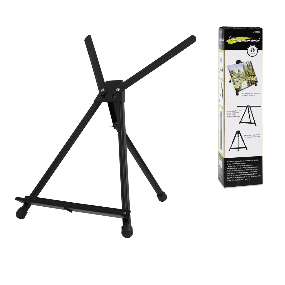 Conda Aluminum Tabletop Easel, Portable Tripod Display Stand Adjustable Height from 15" to 21" with Extension Arm Wings, Desktop Display Easel for Canvas, Paintings, Photos, Signs