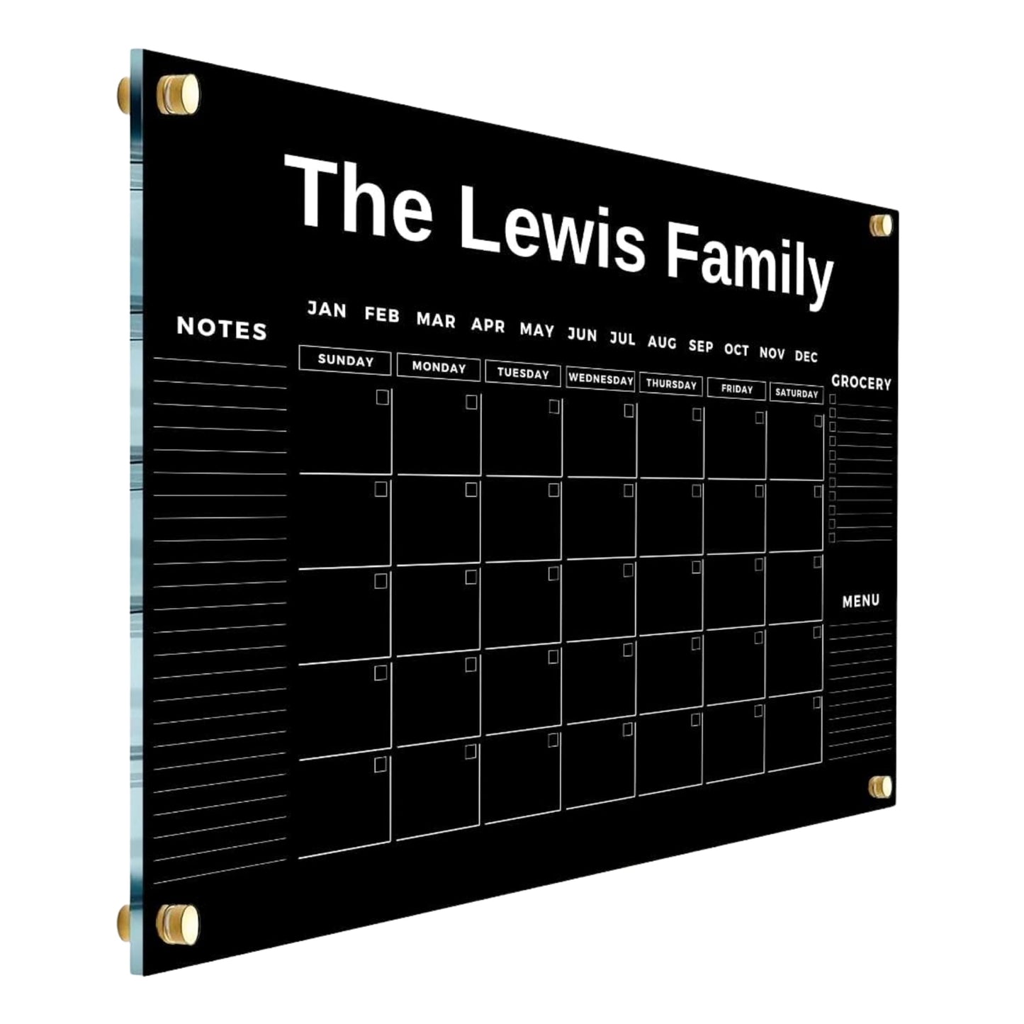 Black Acrylic Custom Weekly Personalized Calendar 2026 - Dry Erase Board, Dry Erase Calendar, Monthly and Weekly Transparent Planner