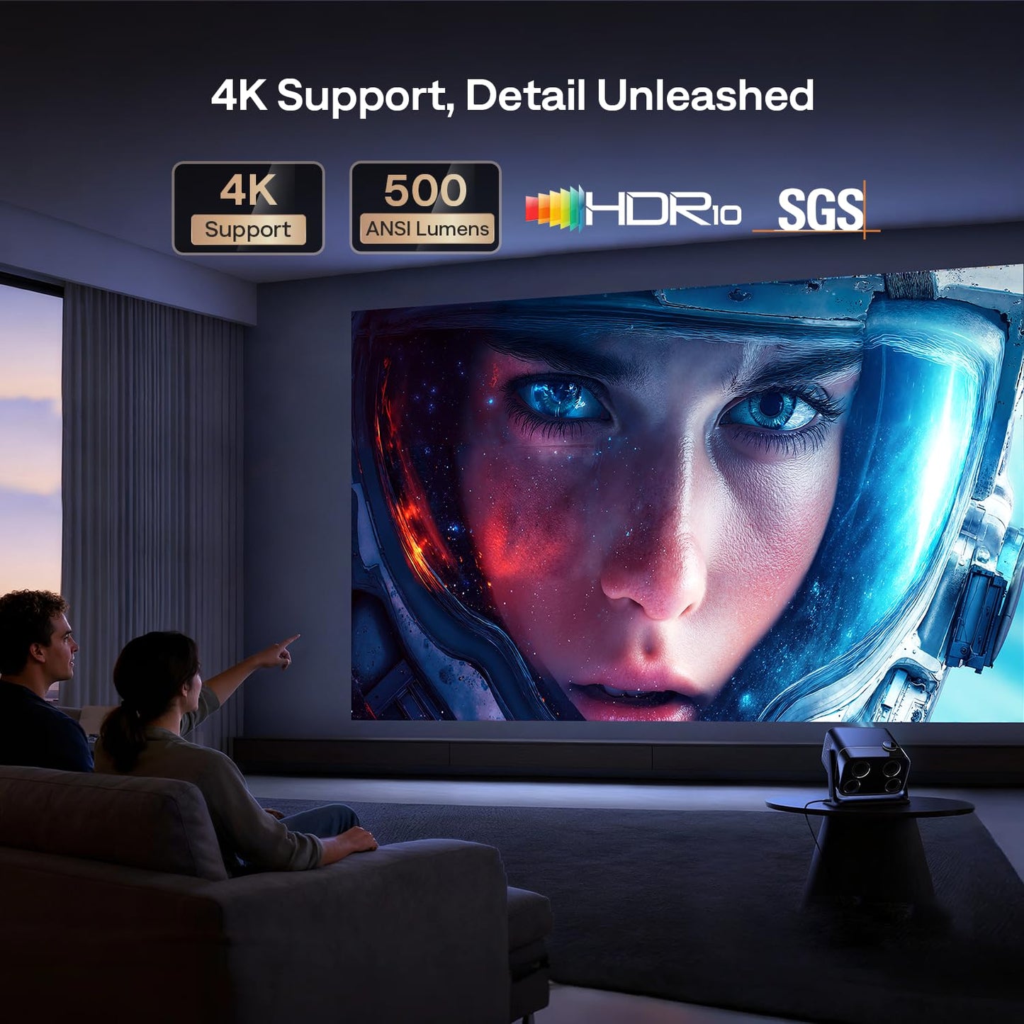 Aurzen BOOM mini Google TV Smart Projector with WiFi and Bluetooth, Voice Control, Family Mode, 20W Dolby Audio, Real-Time Focus, 4K Supported Movie Projector for Bedroom/Home Theater/Outdoor, Black