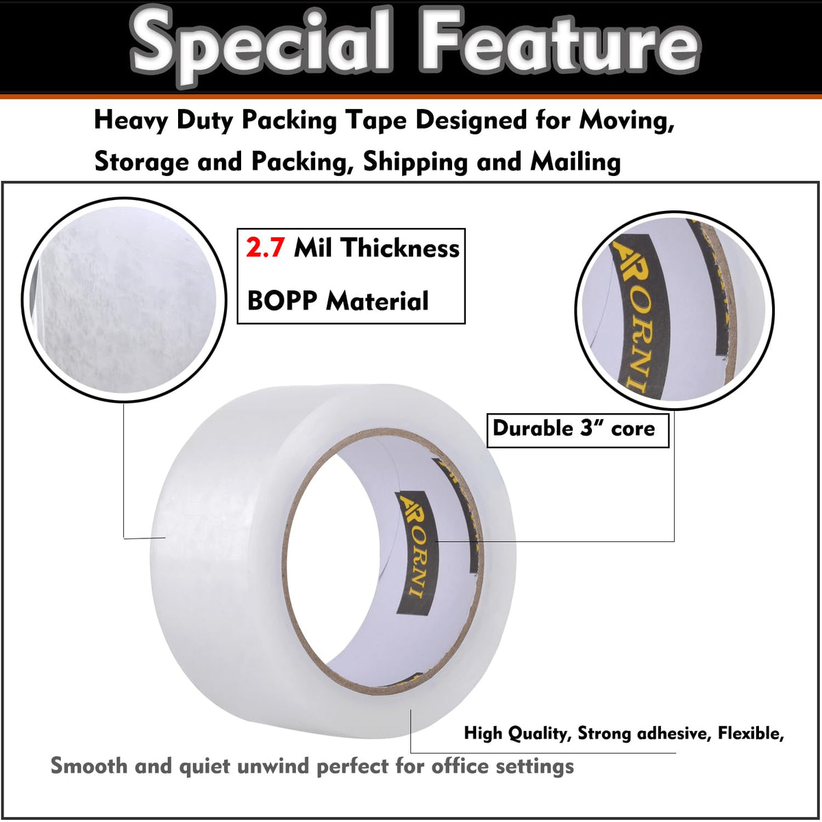 APORNI Clear Packing Tape Heavy Duty Refill Rolls Sealing Great for Packing Box Shipping and Moving Supplies Packaging 12 Rolls 1.88" x 65 Yards 3" Core 2.7 Mil Thick Adhesive