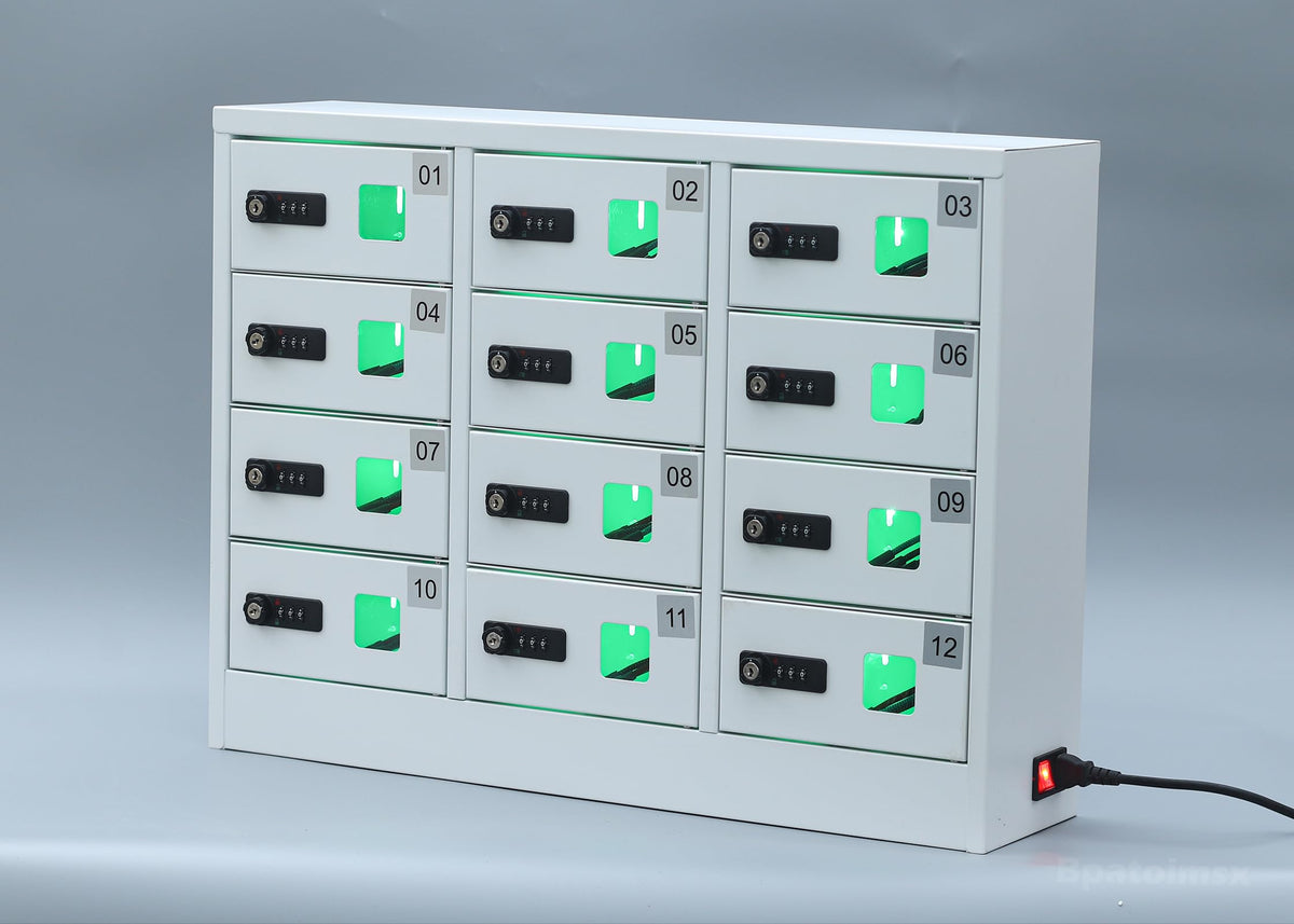 Bpatoimsx Safety and Convenience 12 - Compartment Cell Mobile Phone Charging Station Cabinet Locker with Combination Lock White - Ideal for Students and Employees