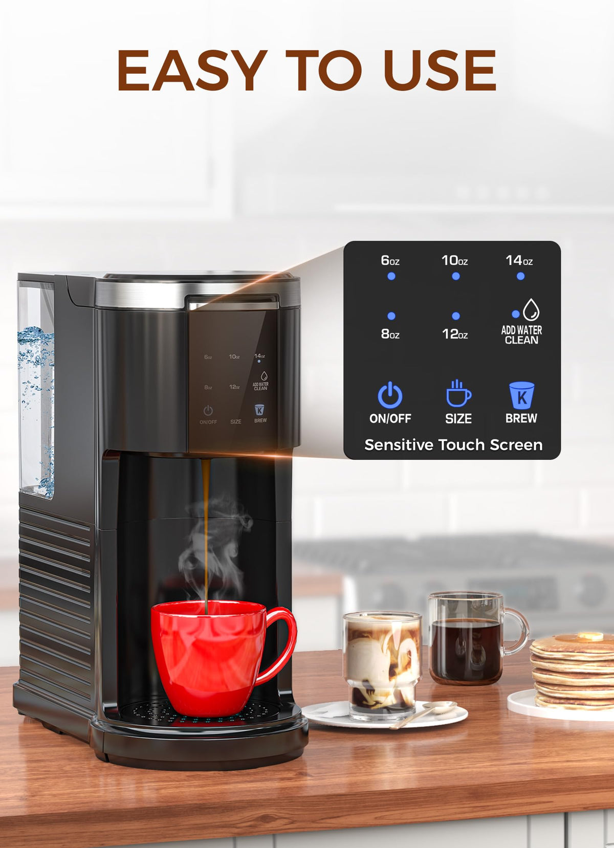 COWSAR Commercial Single Serve Coffee Maker, K Cup Coffee Brewer for Capsule and Ground Coffee, Capsule Coffee Machine with 40 Oz Water Tank, Instant-Heat, 5 Brew Sizes Up To 14 Oz, Classic Black