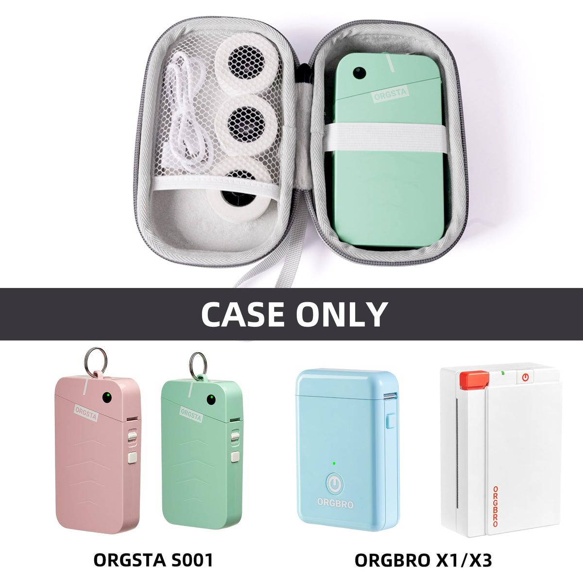 ORGSTA Label Maker Case Compatible S001 Label Maker, for ORGBRO X1 X3 NIIMBOT D11 D110 Label Printer, Hard Carrying Container Storage Holder Organizer for Printer, Tape and Charging Cable (Gray)