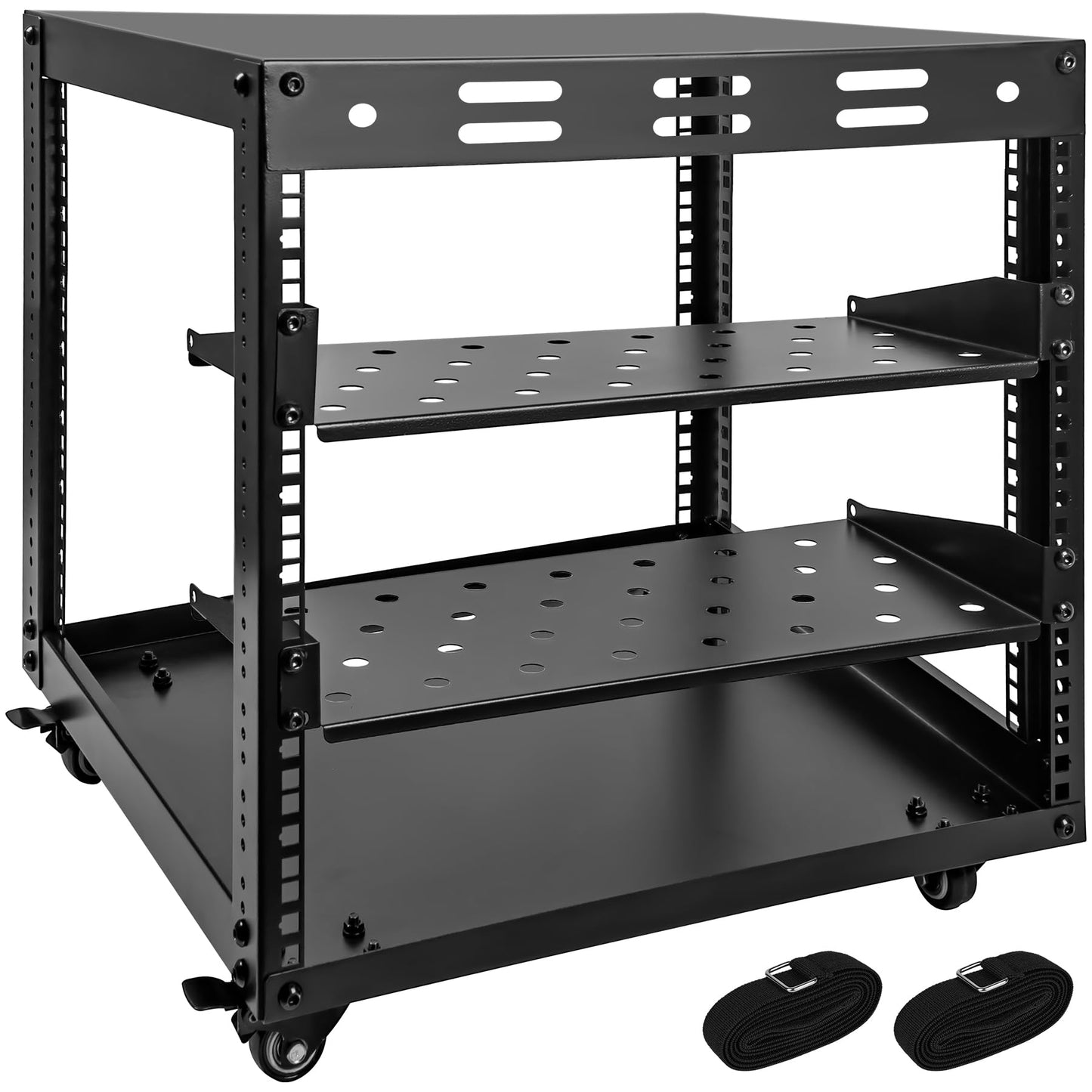 Eastrexon Upgraded 10U Server Rack - 19.7”L x 18.8”W x 23.4”H Open Frame Network Rack, Wall-Mountable & Freestanding with 4 Swivel Casters & 2 Shelves, for Computer/Data/IT/Stereo Equipment, New Model