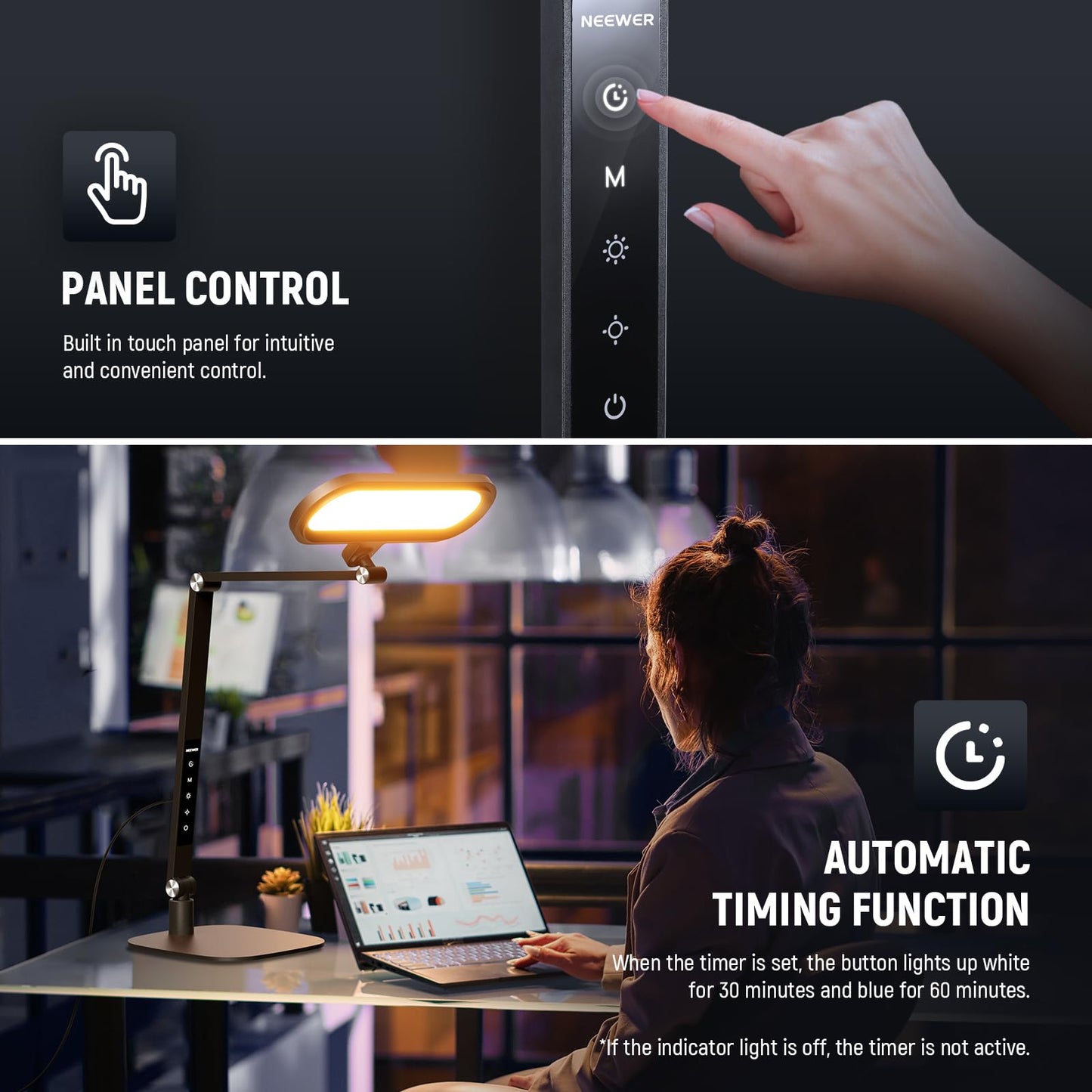NEEWER Basics 16W Desktop LED Lamp for Home Office Video Conference Reading Lighting, Eye Caring Foldable Double Sided Dimmable Touch Ring Light with Desk Stand Memory Timer 5 Color Modes CRI95, FR16