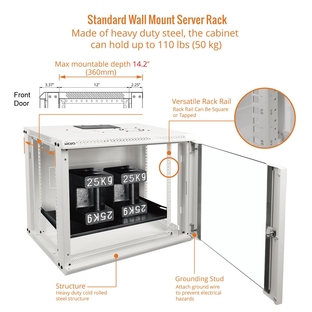 Tecmojo 9U Wall Mount Rack Network Cabinet for 19" IT Equipment,with Lockable Glass Door and Side Panels,Cooling Fan,17.7inch Depth,White,Computer/Electronics Equipment Data Rack