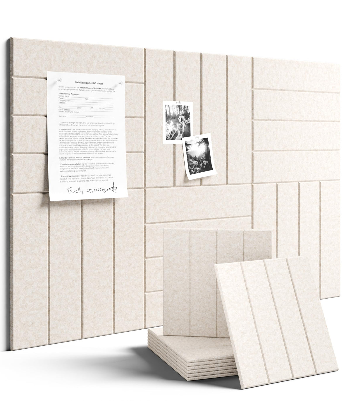 Fluxynara Felt Bulletin Board Tiles Large 36" x 24" Cork Board Alternative-6 Pack with 40 Adhesive Tabs, Thick Slat Wall Panels for Office Decor, Push Pin Board Wall Organizer Alternative - Oatmeal