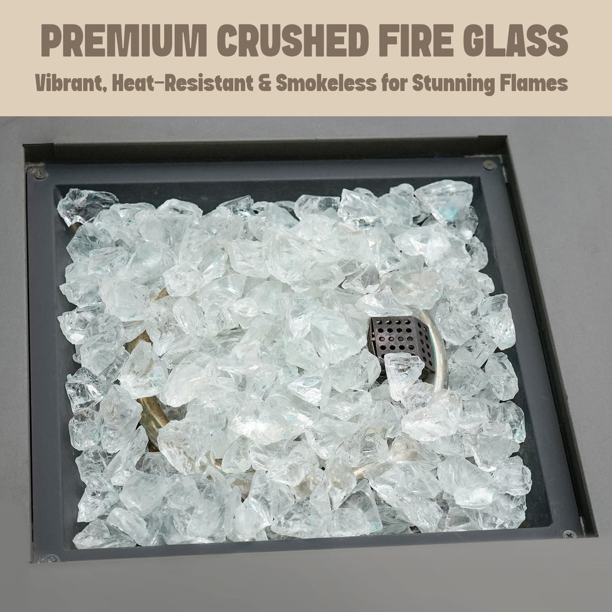 Mr. Fireglass Crushed Fire Glass for Natural or Propane Fire Pit, 10 Pounds Decorative Recycled Fireplace Glass Rocks for Fire Pit Fireplace and Landscaping, High Luster Crystal Ice