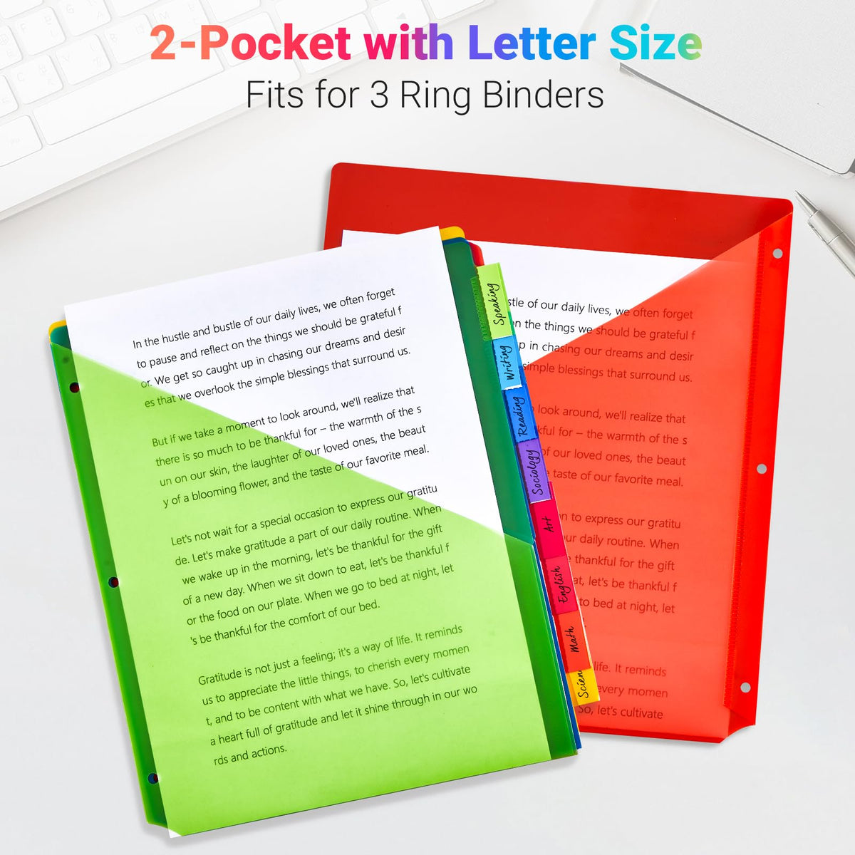 8-Tab Dividers for 3-Ring Binders, 48 Counts 3 Holes Index Dividers with 2 Pockets, Insertable 8 Tabs Binder Divider for 1/2''/1''/2''/3'' inch Binders, 8 Colors (6)