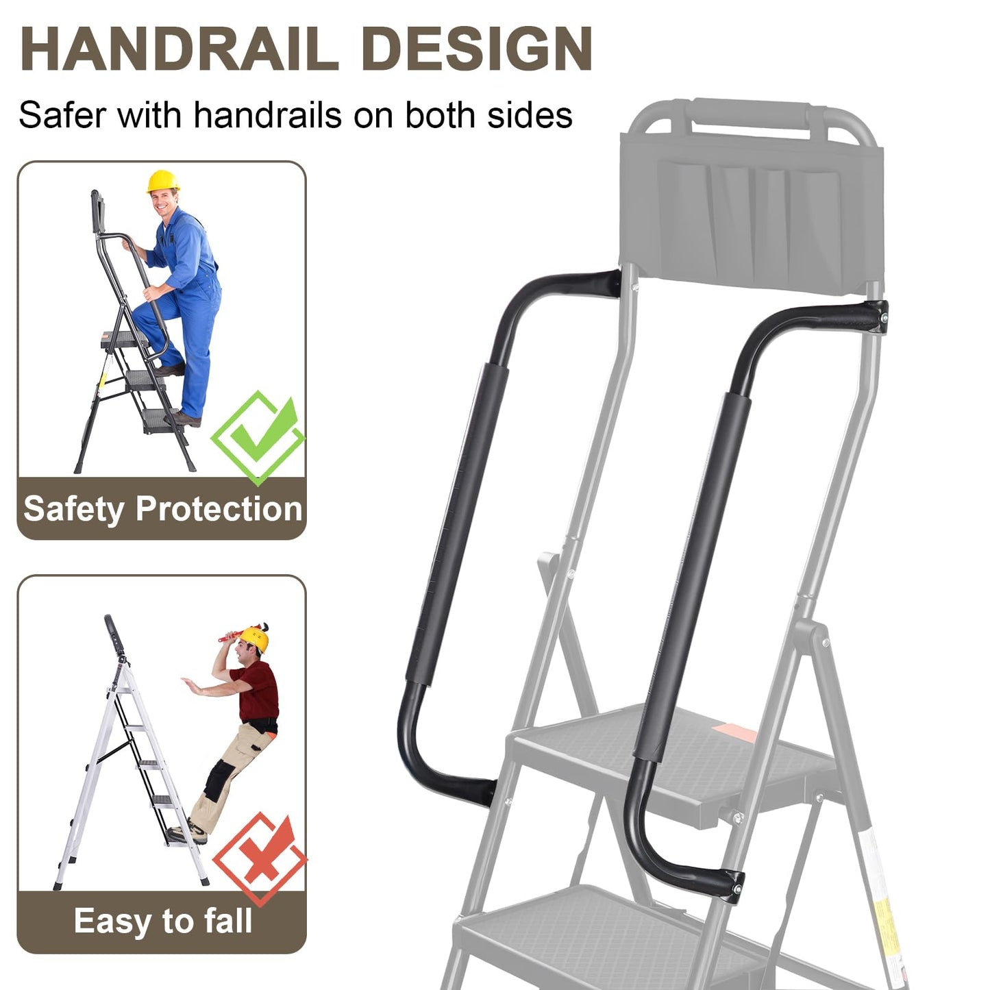 Valeo 4 Step Ladder with Handrails,500 Lbs Capacity,Folding Step Stool Ladder with Attachable Tool Bag,Lightweight & Storage Step Ladder 4 Step Folding,Multi-use for Home,Kitchen,Office,Black