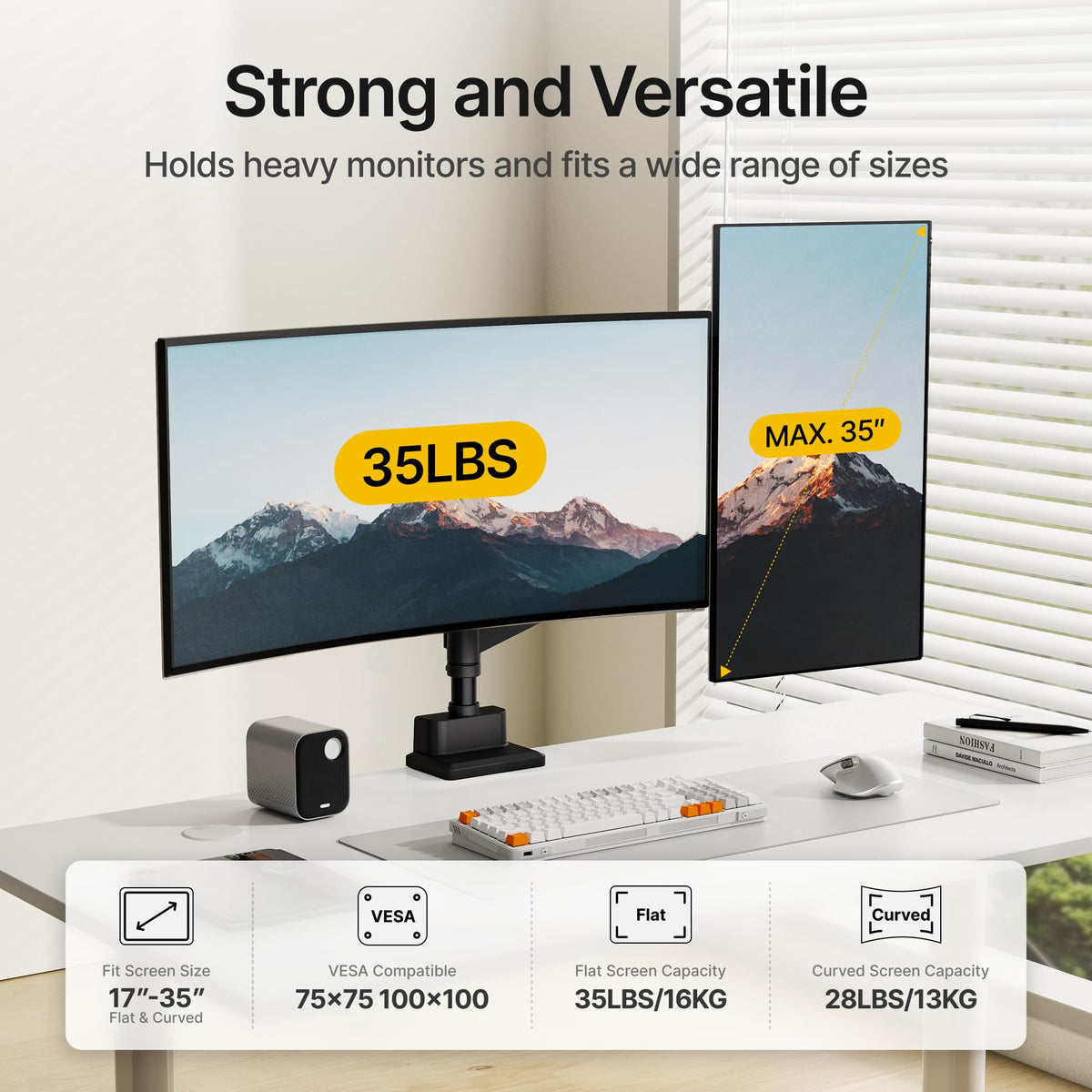 monTEK Dual Monitor Mount Tall Monitor arms for 2 Monitors for 17 to 35 Inch Curved Screen Holds 35 Lbs Adjustable Heavy Duty Monitor Desk Mount Cable Management, VESA 75/100mm