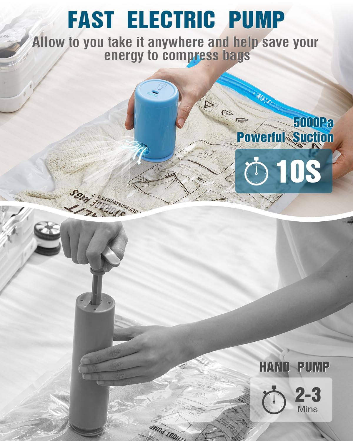 Vacuum Storage Bags for Travel, 8 Pack (4S+4XS) Vacuum Seal Bags with Wireless Rechargeable Electric Pump, Travel Essentials Space Saving Compression Bag for Clothes, Luggage, Suitcase, Backpack, Trip