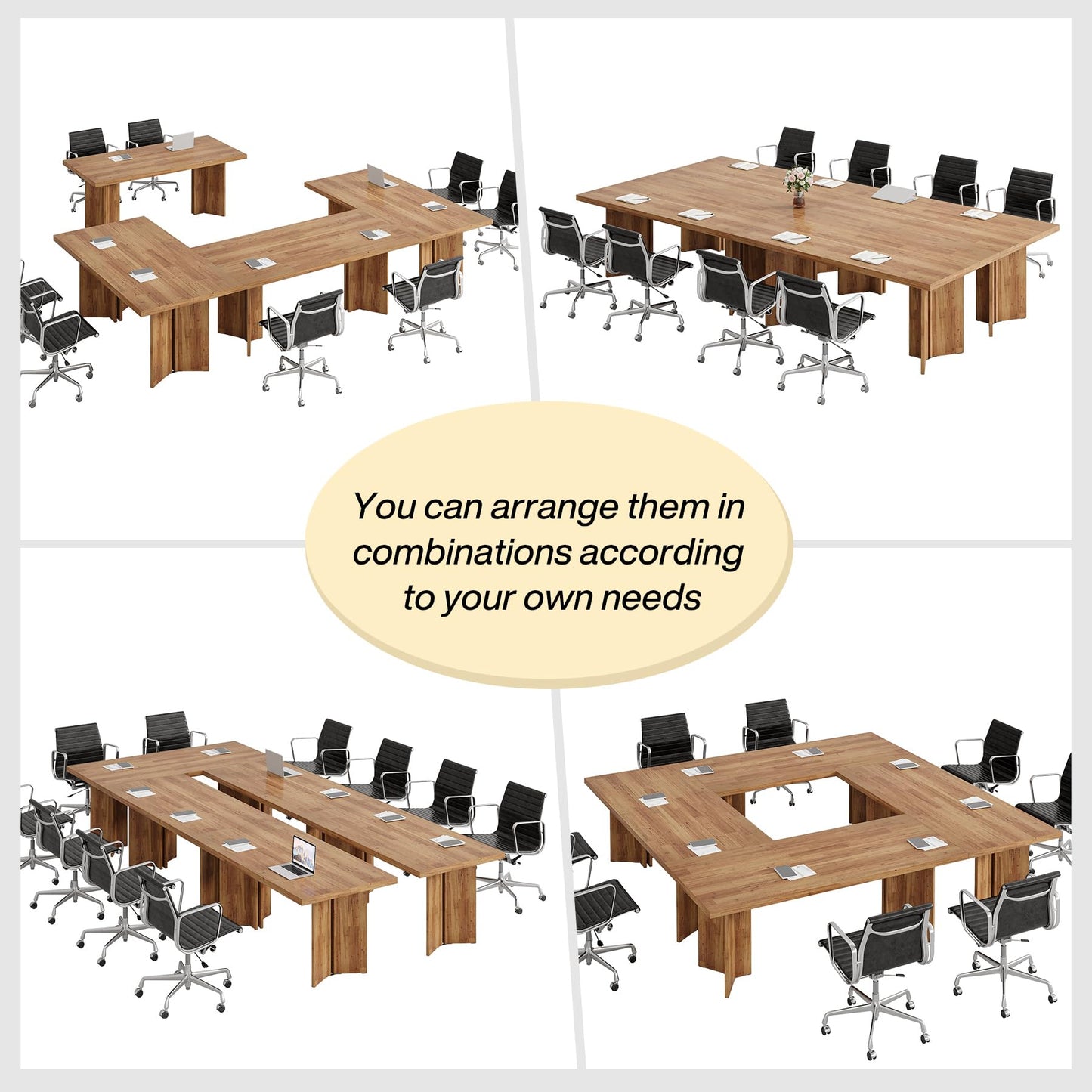 Tribesigns 10.5FT Conference Table, Large Rectangle Meeting Seminar Table for 10-12 Person, Long Wooden Business Tables (Set of 2, Walnut)