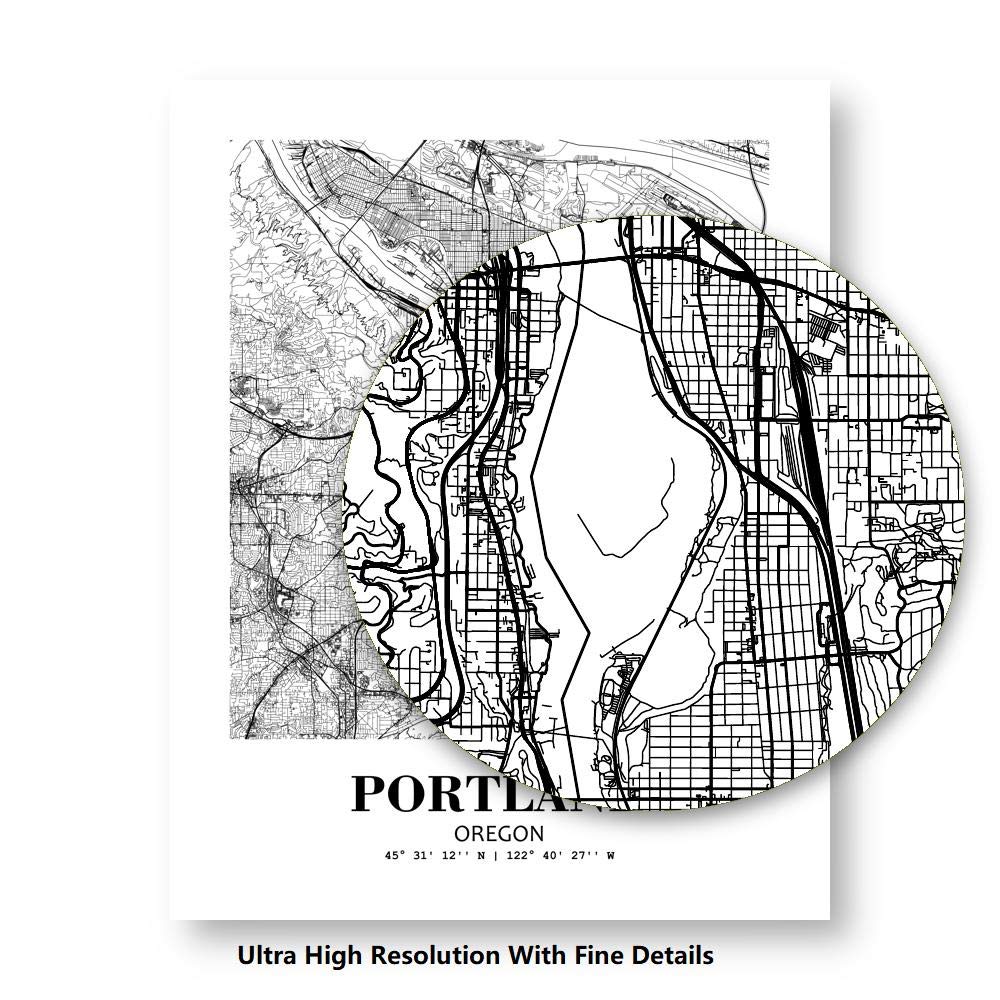 Eleville 11X14 Unframed Portland Oregon City View Abstract Road Modern Map Art Print Poster Wall Office Home Decor Minimalist Line Art Hometown Housewarming wgn453