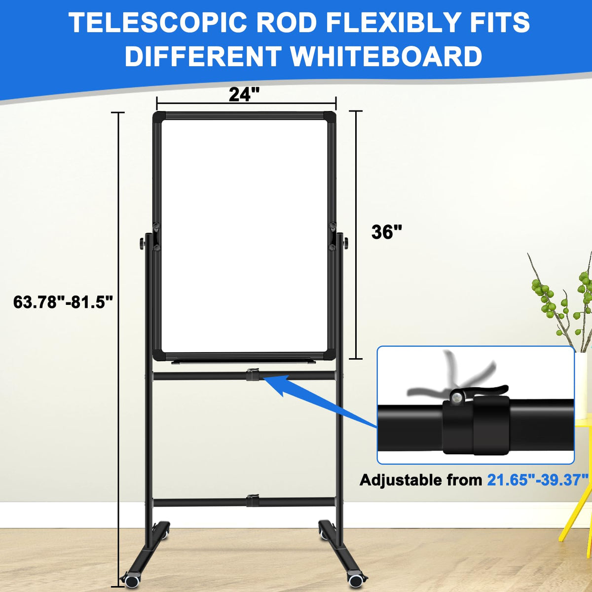 Max-officoo Double Sided Standing Corkboard and Magnetic White Board Dry Erase, 24"x36" Adjustable Height & Angle Mobile Whiteboard with Rolling Wheels