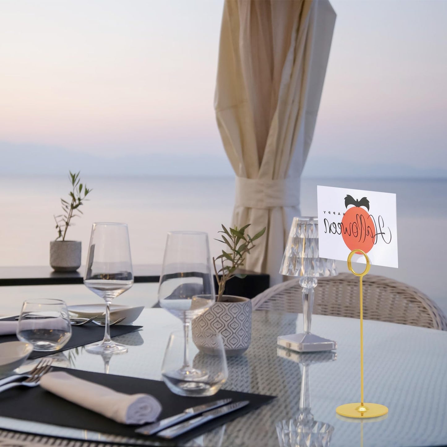 Urban Deco 16 Pieces Table Card Holder 8 inches Table Number Holders Place Steel Card Holders for Photos, Food Signs, Memo Notes, Weddings, Restaurants, Birthdays (Gold)