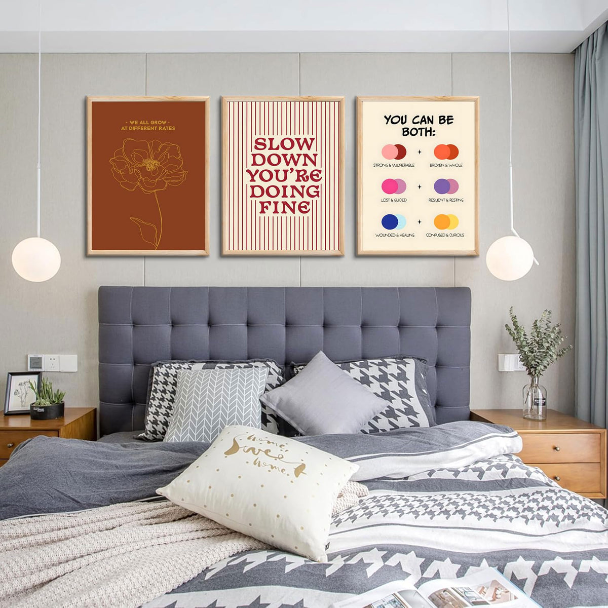 3 pcs Growth Mindset Wall Art Modern Minimalist Inspirational painting Wall decor pictures Slow Down You're Doing Fine posters Prints for Bedroom Office Therapy Room Home decoration Unframed 12x16in
