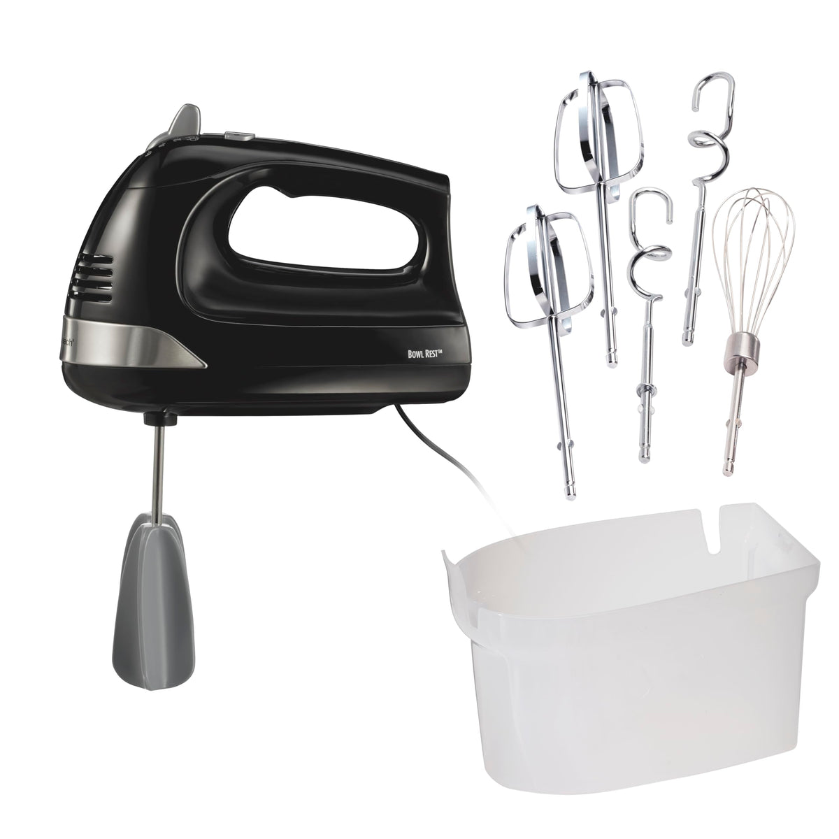 Hamilton Beach 6-Speed Electric Hand Mixer with Whisk, Dough Hooks and Easy Clean Beaters, Powerful 275 Watt Motor, Snap-On Storage Case, Black