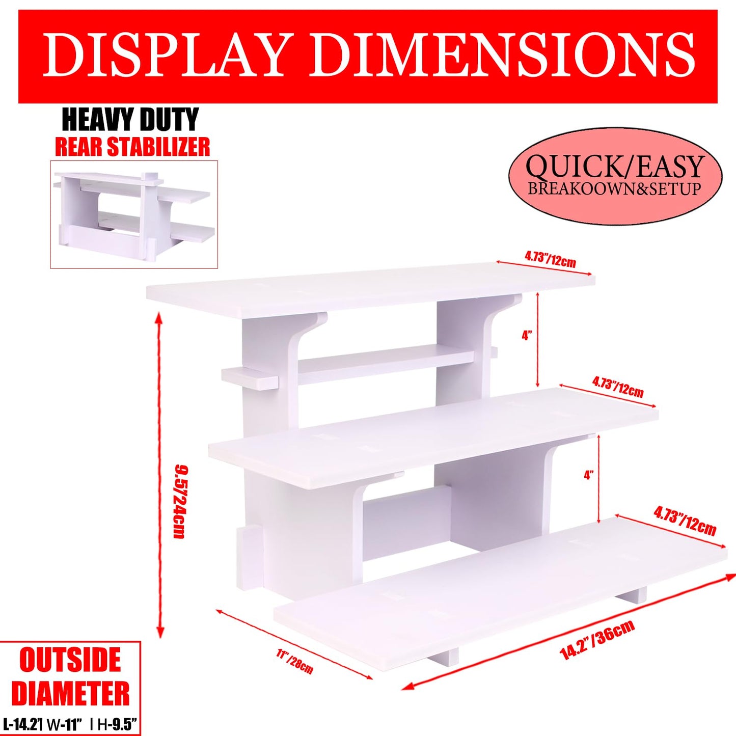 HAOWUJIN 3 Tier Staight Retail Display Racks Portable Product Shelves, White Store Retail Display Stand, Cupcake Stand, Candle Tumbler Display Rack for Craft Shows, Trade Shows, Farmers Market