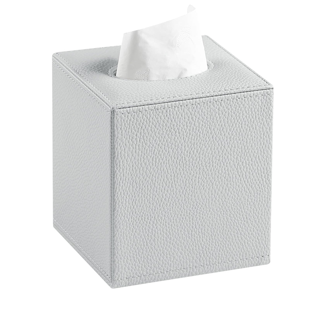 JLAMBOM PU Leather Tissue Box Cover Square Tissue Box Holder with Magnetic Closure, Decorative Tissue Holder for Bathroom Bedroom Office (Grey)