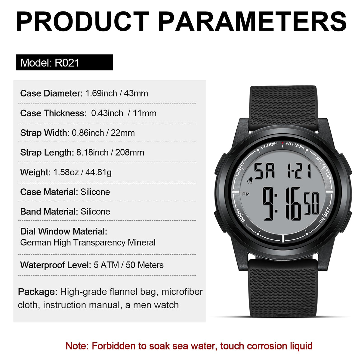 HANPOSH Mens Digital Watch Ultra Thin Minimalist Sports Waterproof Outdoor LED Screen Large Face Wrist Watches for Men with Back Light Alarm Date Stopwatch