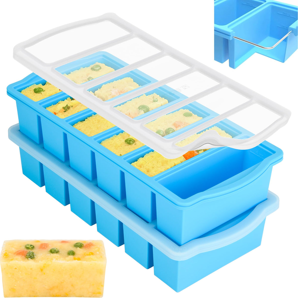 Silicone Freezer Molds with Lids, 1/2 Cup Soup Freezer Container Reinforced Steel Ring Top for freezing Soup Sauce Broth Leftovers, Silicone Freezer tray 2-Pack, Oven & Dishwasher Safe
