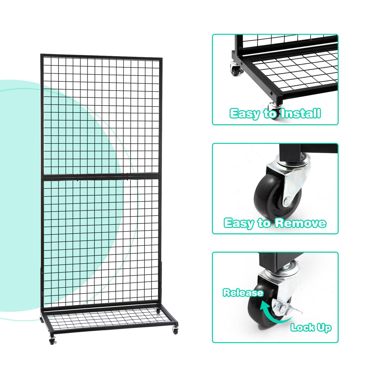 NectaCol Grid Wall Panels, 2 Packs 3'x 6' Gridwall Display Stand with a Base Plate, Black Wire Grid Wall Display Rack, Craft Show Display Grid,Retail Display Stand