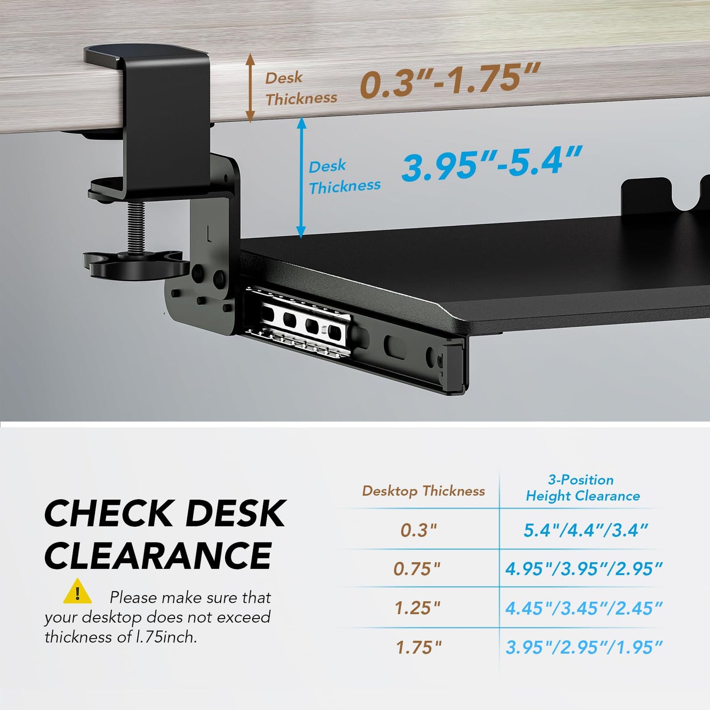 AX WABER Keyboard Tray Under Desk Pull Out with Extra Sturdy Adjustable C Clamp Mount System, 27.3 (32.5 inch Including Clamps) x 11 Inch Slide-Out Platform Computer Drawer for Typing, Black,AX01WB01