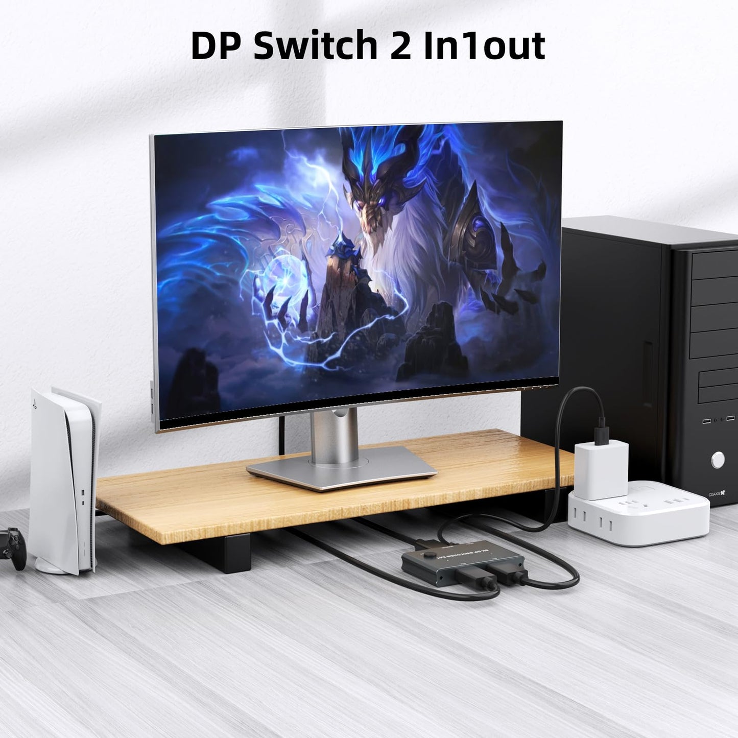 Displayport Switch 2-in-1-out, 8K@60Hz, 4K@120Hz, Resolution DP 1.4 DisplayPort Switcher Selector Box【Not Support Bi-Direction .Not Support1 in 2 Out 】