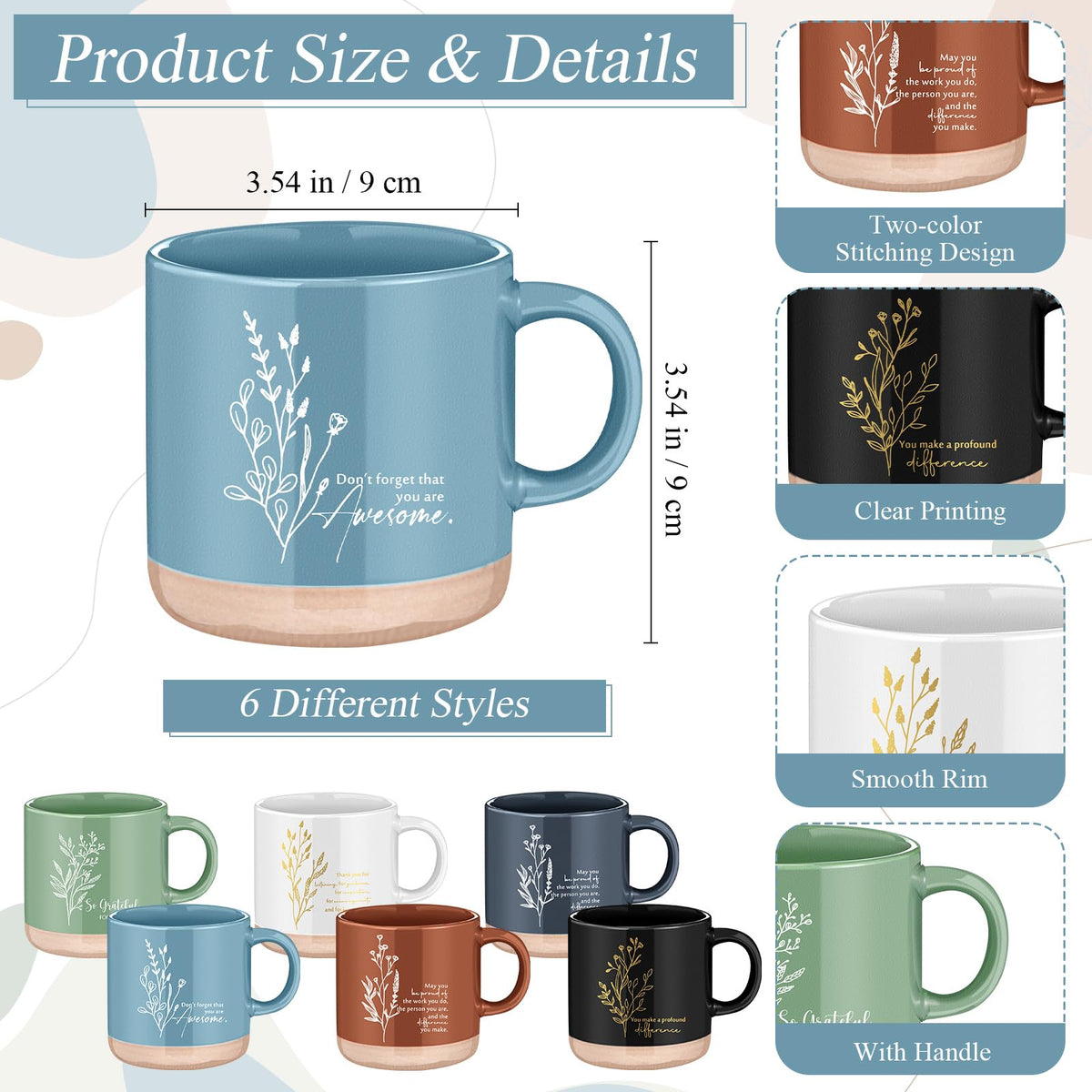 Didaey 6 Sets Employee Appreciation Gifts Set 13oz Boho Floral Ceramics Coffee Mugs with A6 Leather Notebooks Ballpoint Pens Bulk Office Thank You Gift for Coworkers Staff Team Nurse
