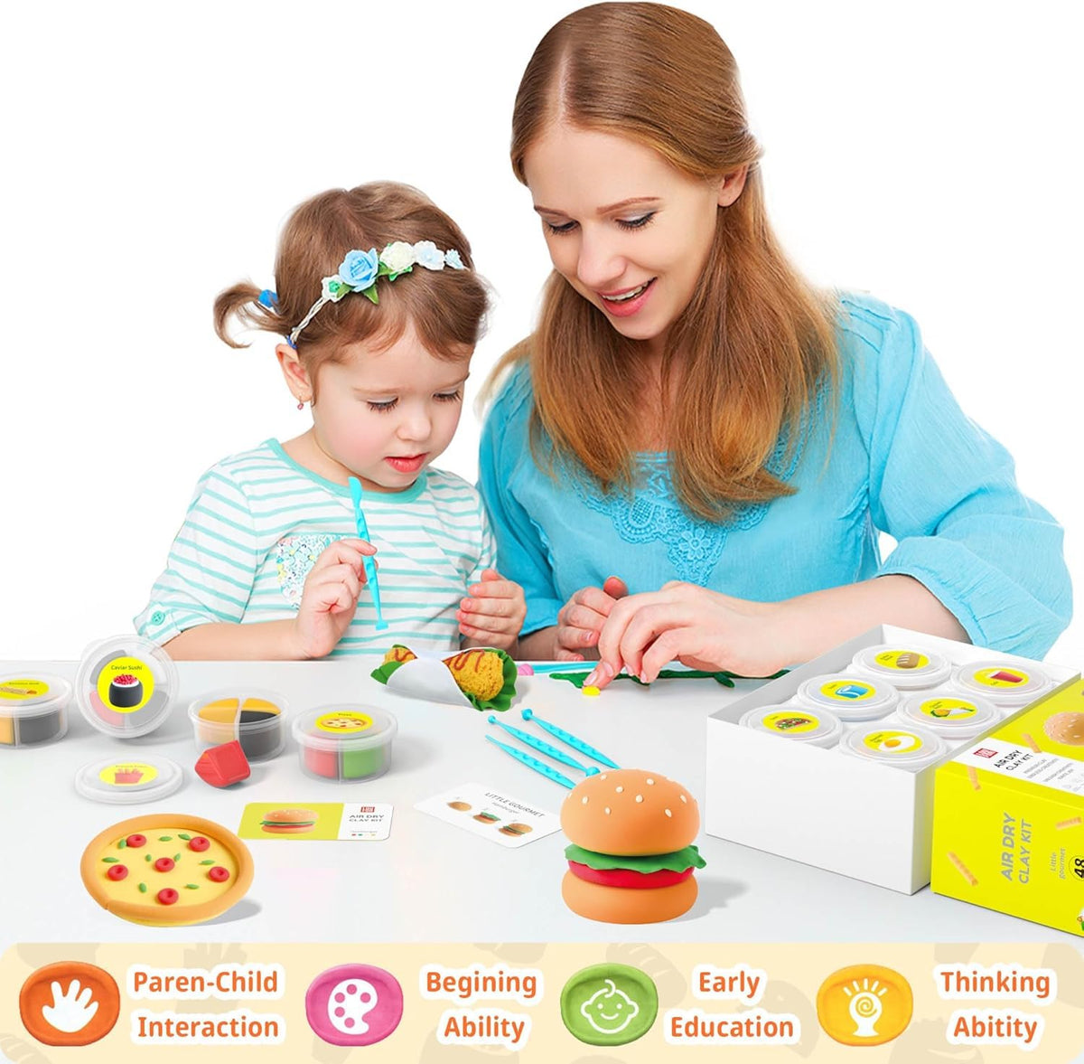 Air Dry Clay for Kids - Modeling Clay Kits, Ultra Light & Soft, Safe & Non-Toxic, 12 Boxes DIY Model Magic Clay 48 Colors with Sculpting Tools und Tutorials, Creative Art Crafts Toys Gifts Boys Girls