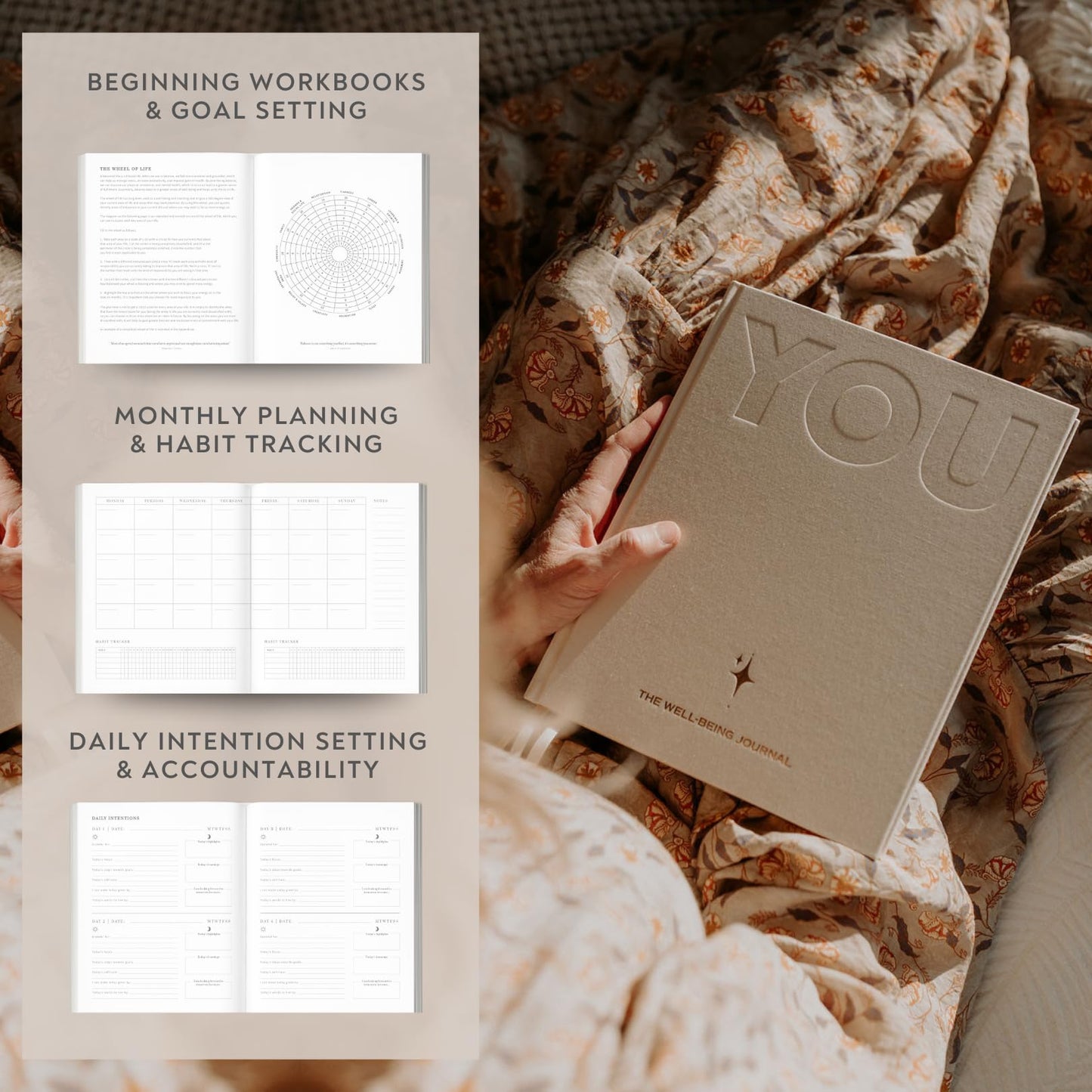 YOU – The Well-being Journal by Olive + Page – 6-Month Guided Self Care Journal with Gratitude Prompts, Daily Planner, Habit Tracker, and Reflection – Undated Wellness Journal – Linen Gold Foil Cover (Olive)