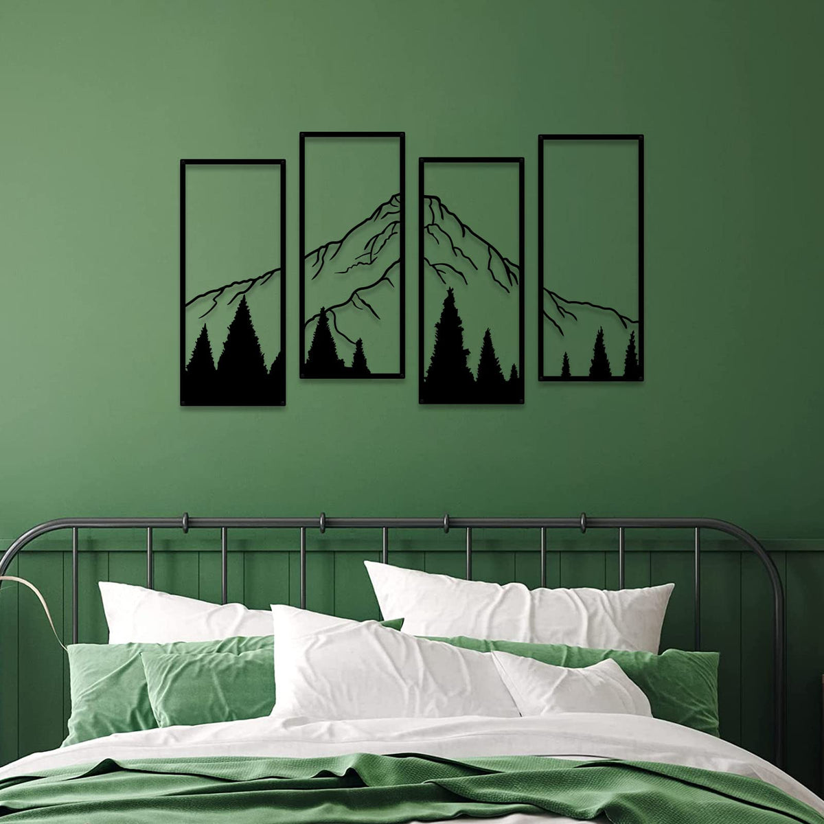 ruelen 4 Pcs Metal Mountain and Forest Wall Decorations Line Drawing Wall Art Minimalist Wall Decor Rustic Nature Home Wall Art Sculpture Office Living Room Bedroom