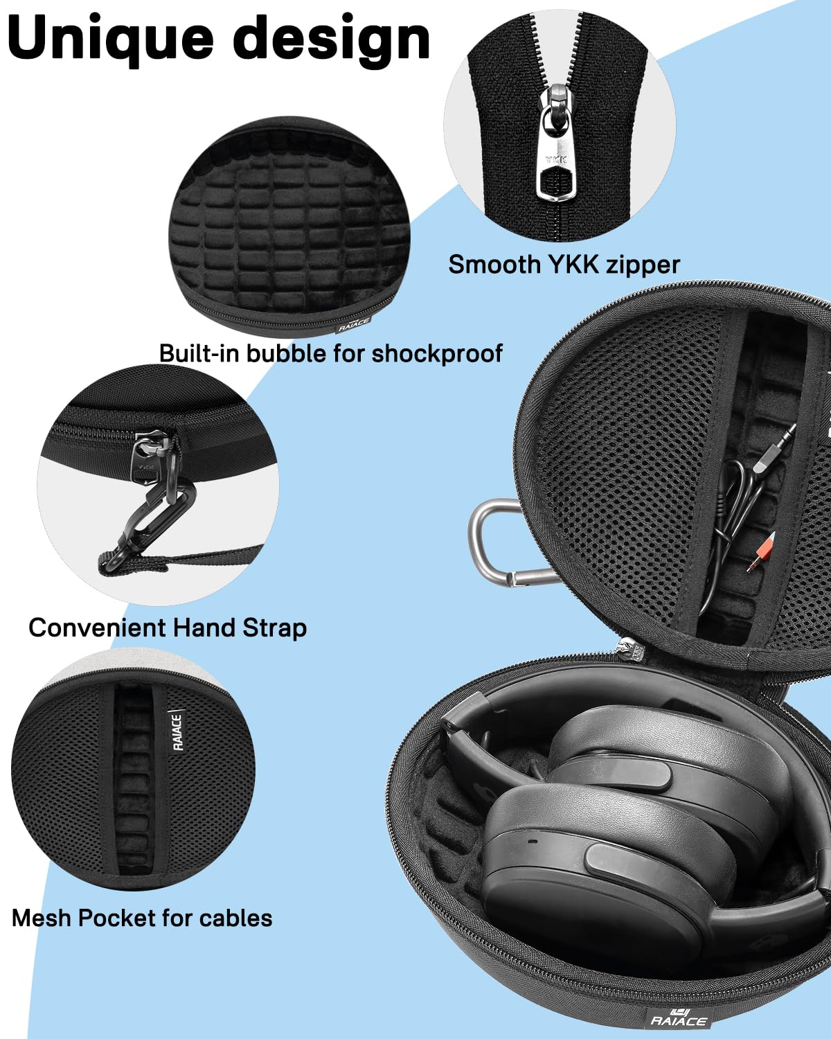 Hard Travel Carrying Case Compatible with Skullcandy Crusher Over-Ear Headphones. (Case Only, Not Include The Device)-Black(Black Lining)
