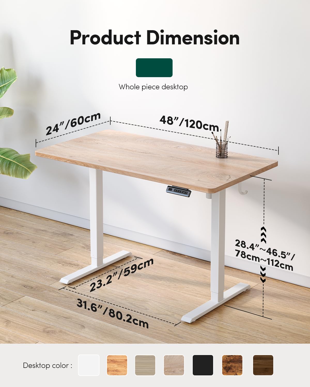 FEZIBO One-Piece Standing Desk, 48"x24" Seamless Desktop Electric Height Adjustable for Home Office, Study Rooms & Multi-Device Workstations, Maple