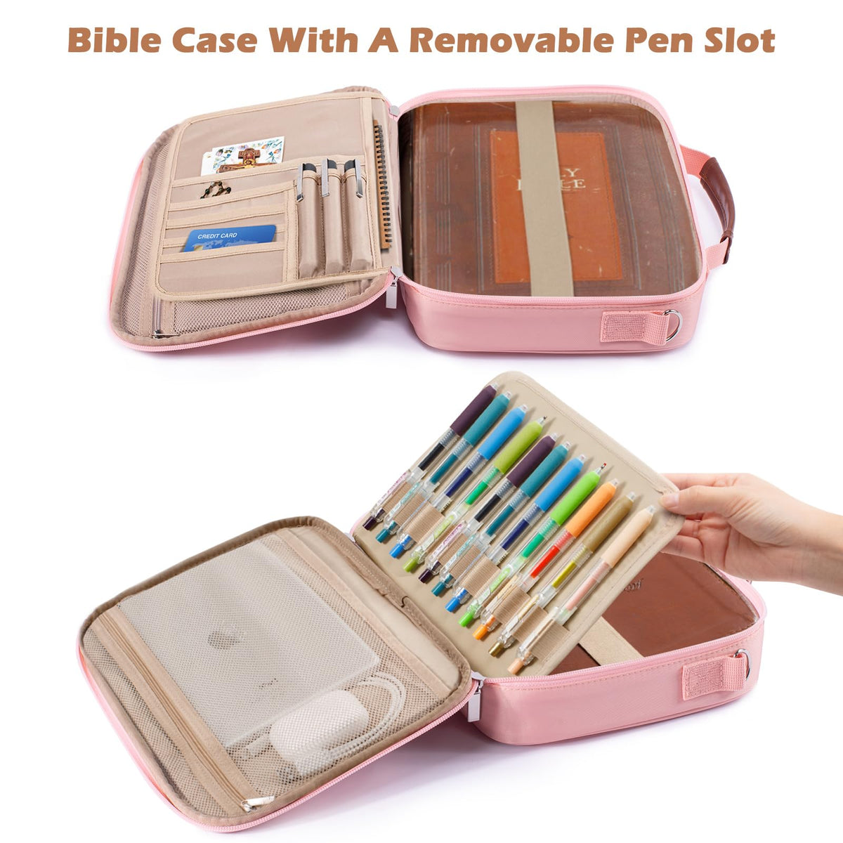 Aplufine Bible Cover for Men-Bible Case for Women-Medium Bible Bags and Totes-Large Bible Carrying Case-Bible Carrier with Shoulder Strap,Detachable Pen Loops for Bible Accessories,Gift Men Women