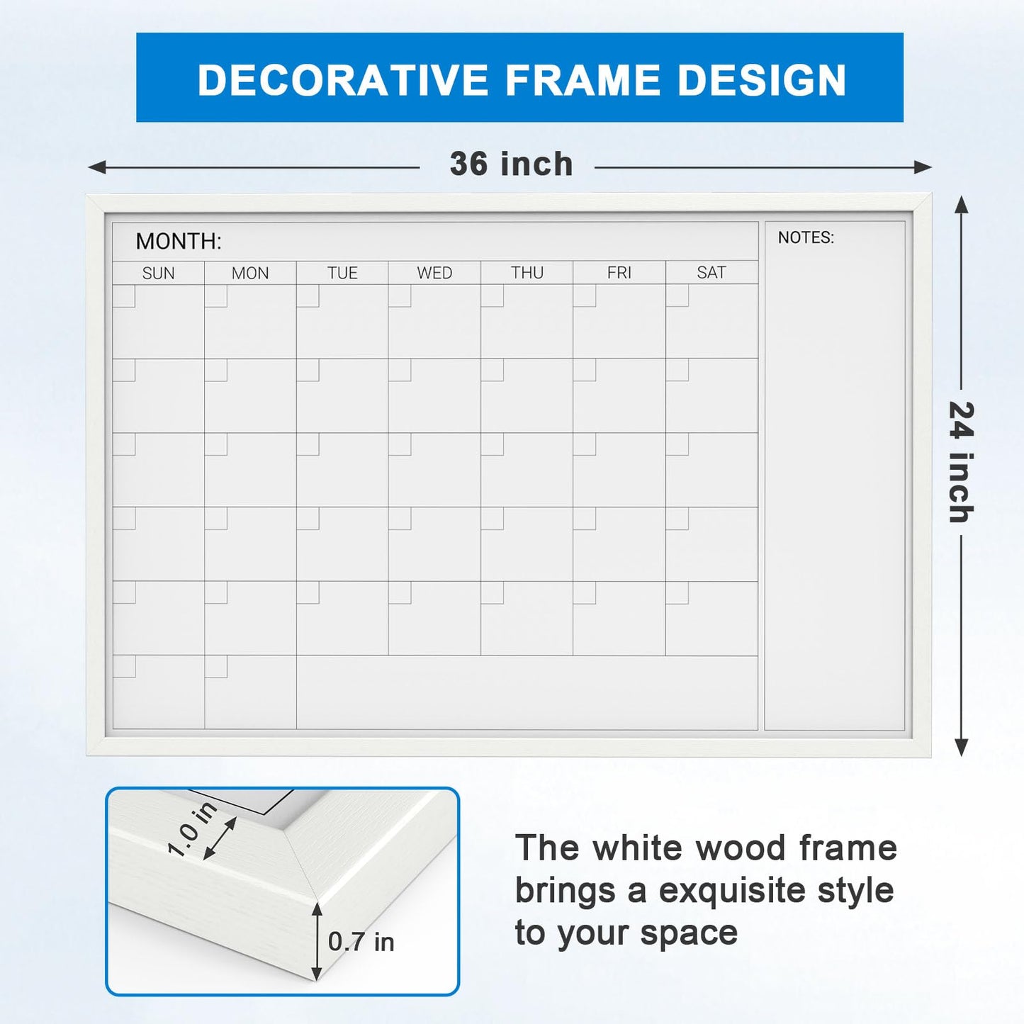 Comix Dry Erase Calendar for Wall, Magnetic Calendar Whiteboard with White Wood Frame, 36 * 24 inches Decorative Monthly Planner Board for Office, School, Home, Kitchen