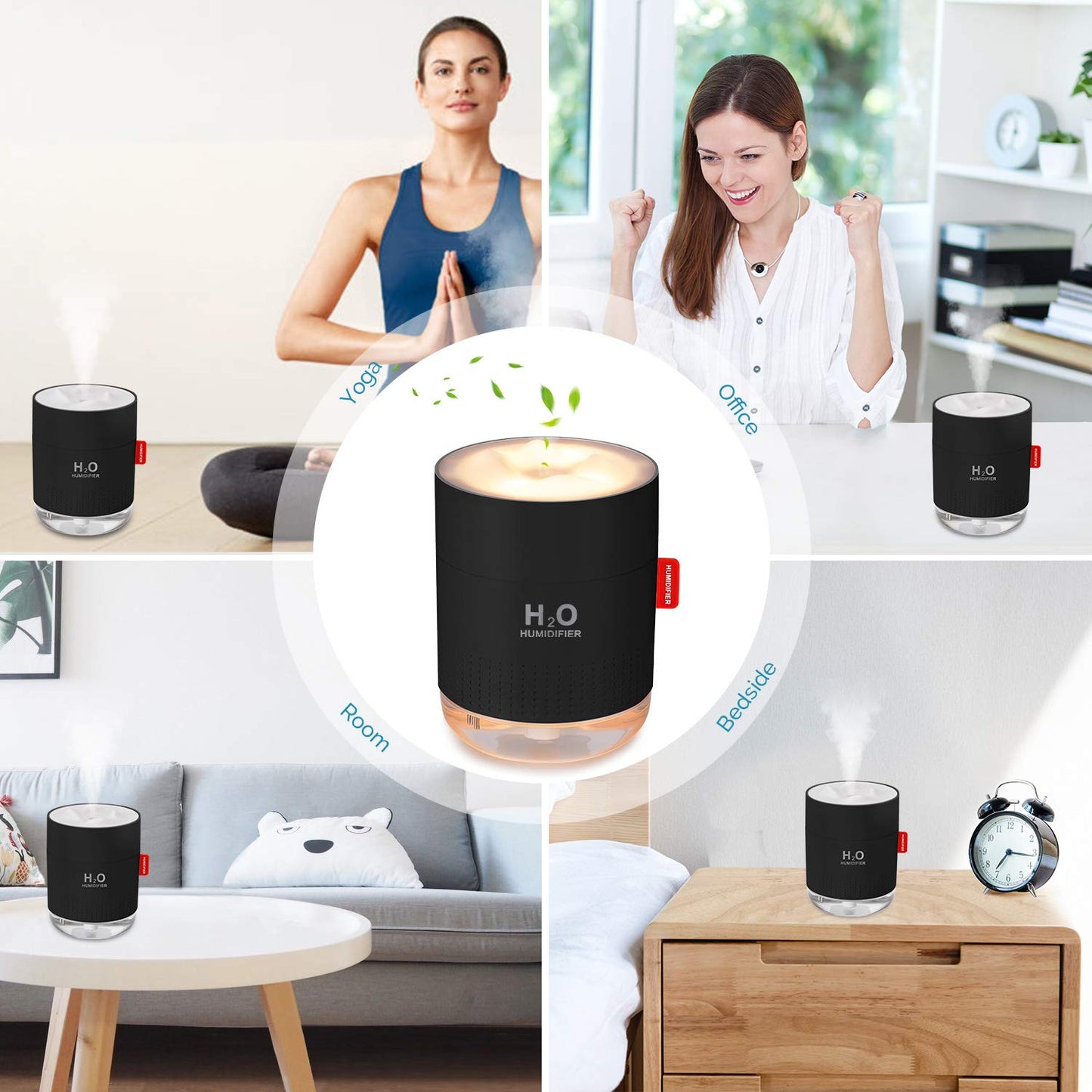 Portable Mini Cool Mist Humidifier, 500ml USB Personal Desktop Humidifier for Baby Bedroom Travel Office Home, Auto Shut-Off, 2 Mist Modes, Super Quiet (Black)