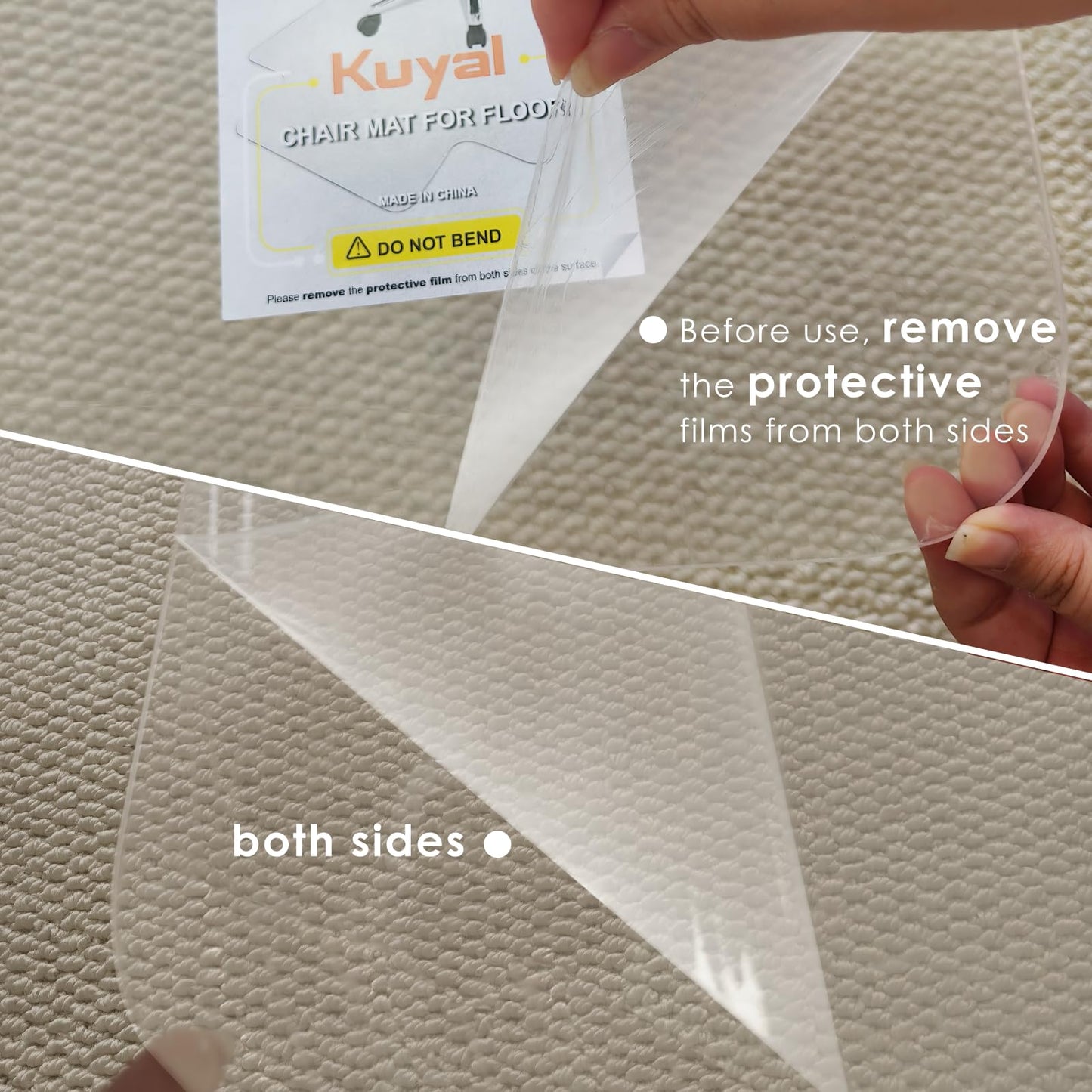 Kuyal 1/5" Thick Office Chair Mat, 40" x48" Heavy Duty Hard Computer Chair Mat, Under Desk Protector Carpeted Floors Mats, Easy Chair Movement, Can be Used on Carpet or Hard Floor, Ship Flat