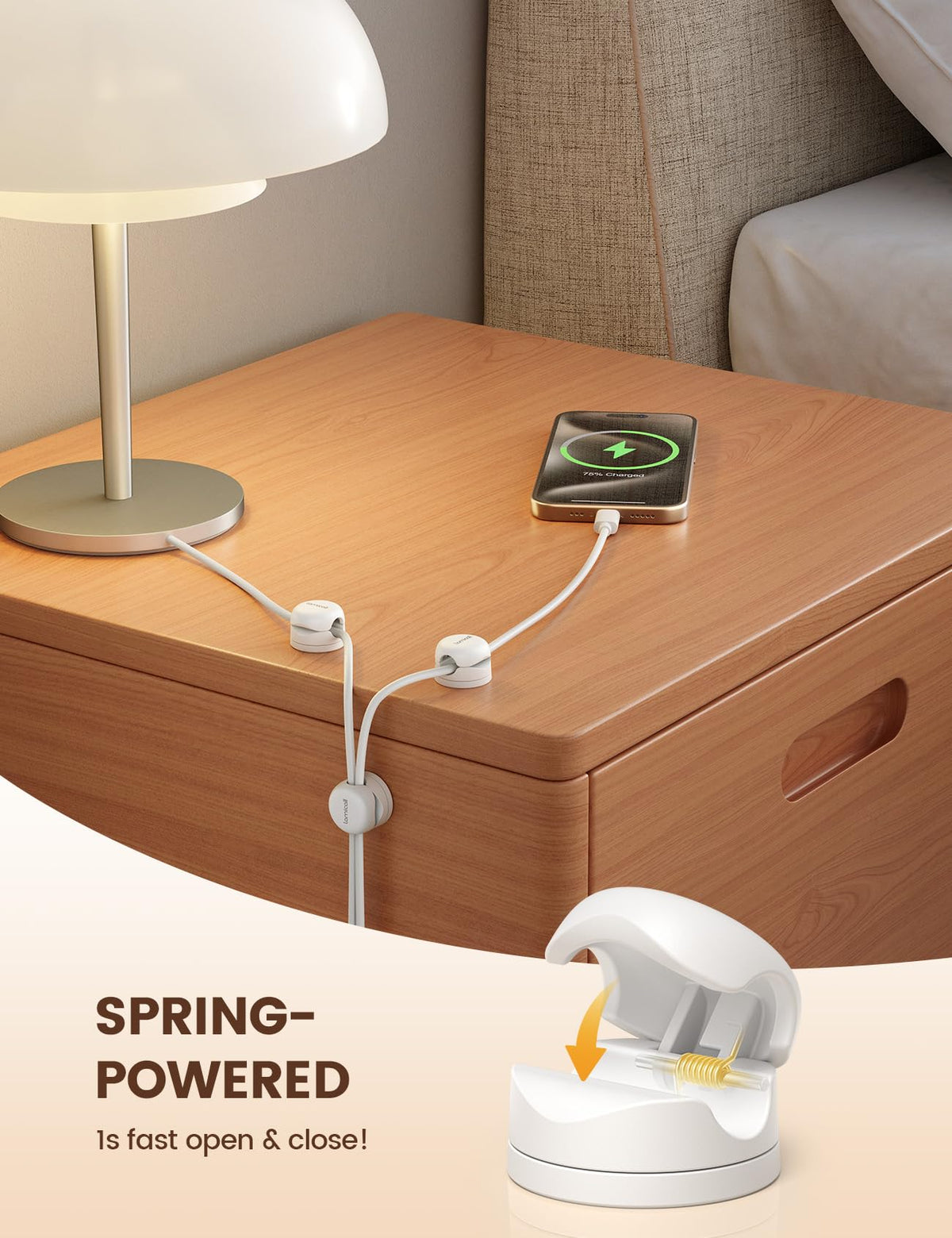 Lamicall 6Pack Rotatable Cord Organizer Cable Clips - [1s Lock] Spring Cord Holder, Desk Phone Charger Cable Management, Wire Keeper for Nightstand, Office Accessories & Christmas Home Organizers