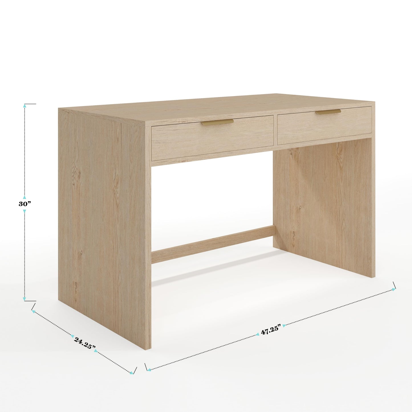 Martha Stewart Kayden Home Office Modular Desk with 2 Drawers in Light Natural with Brushed Gold Hardware