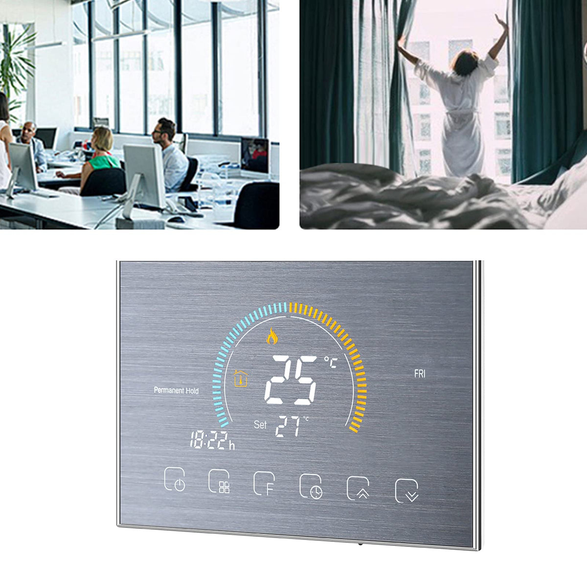 Home Thermostat, 4.8In Large Color Backlight Smart Thermostat for Office for Villa