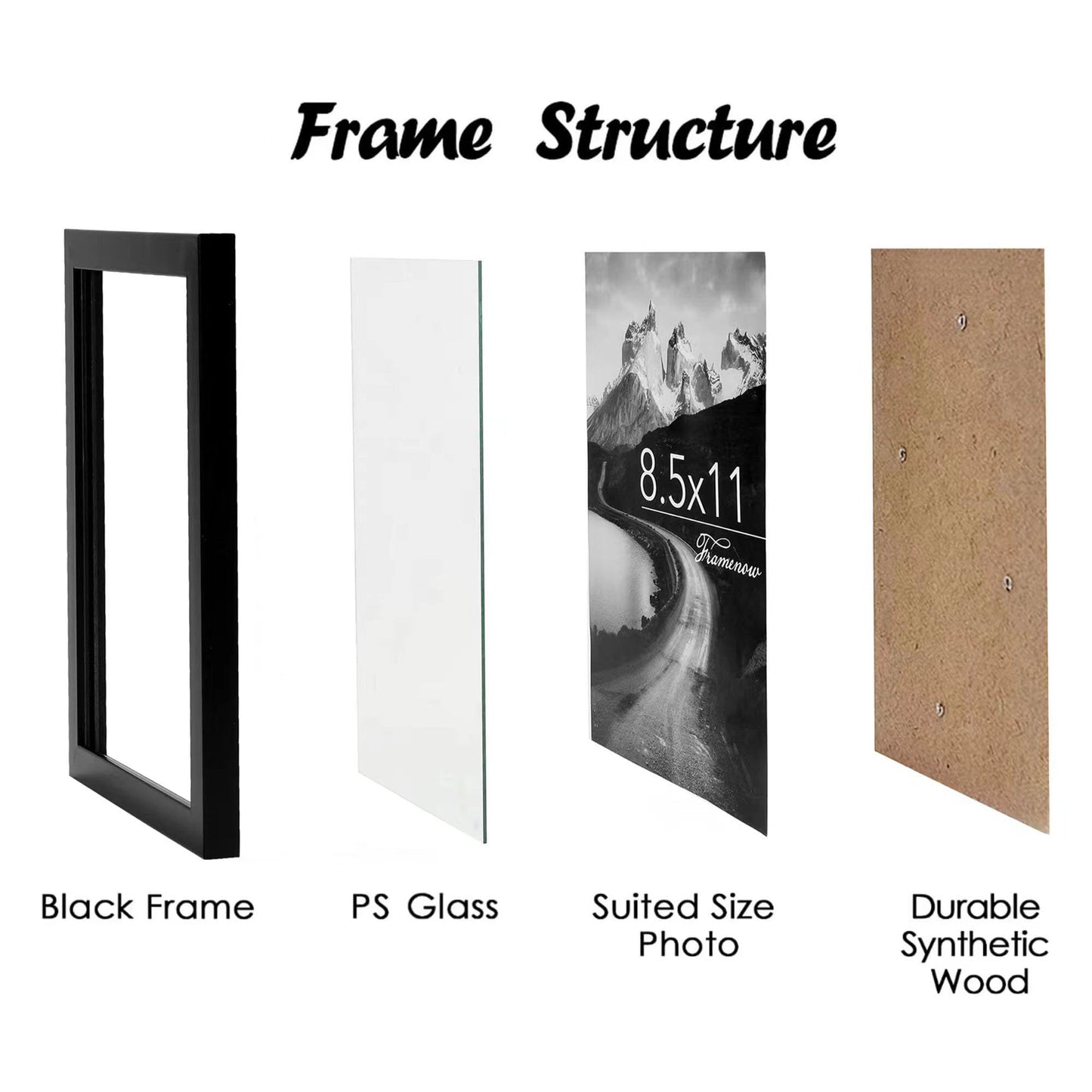 Framenow 8.5x11 Picture Frames Set of 3, Shatter-Resistant Glass Display Certificate or Pictures 8.5 by 11,To Wall and Tabletop Mounting, black.